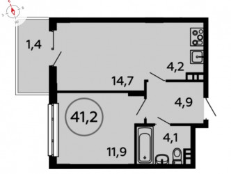 Двухкомнатная квартира 41.2 м²