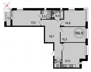 Трёхкомнатная квартира 98.9 м²