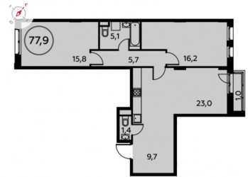 Двухкомнатная квартира 77.9 м²